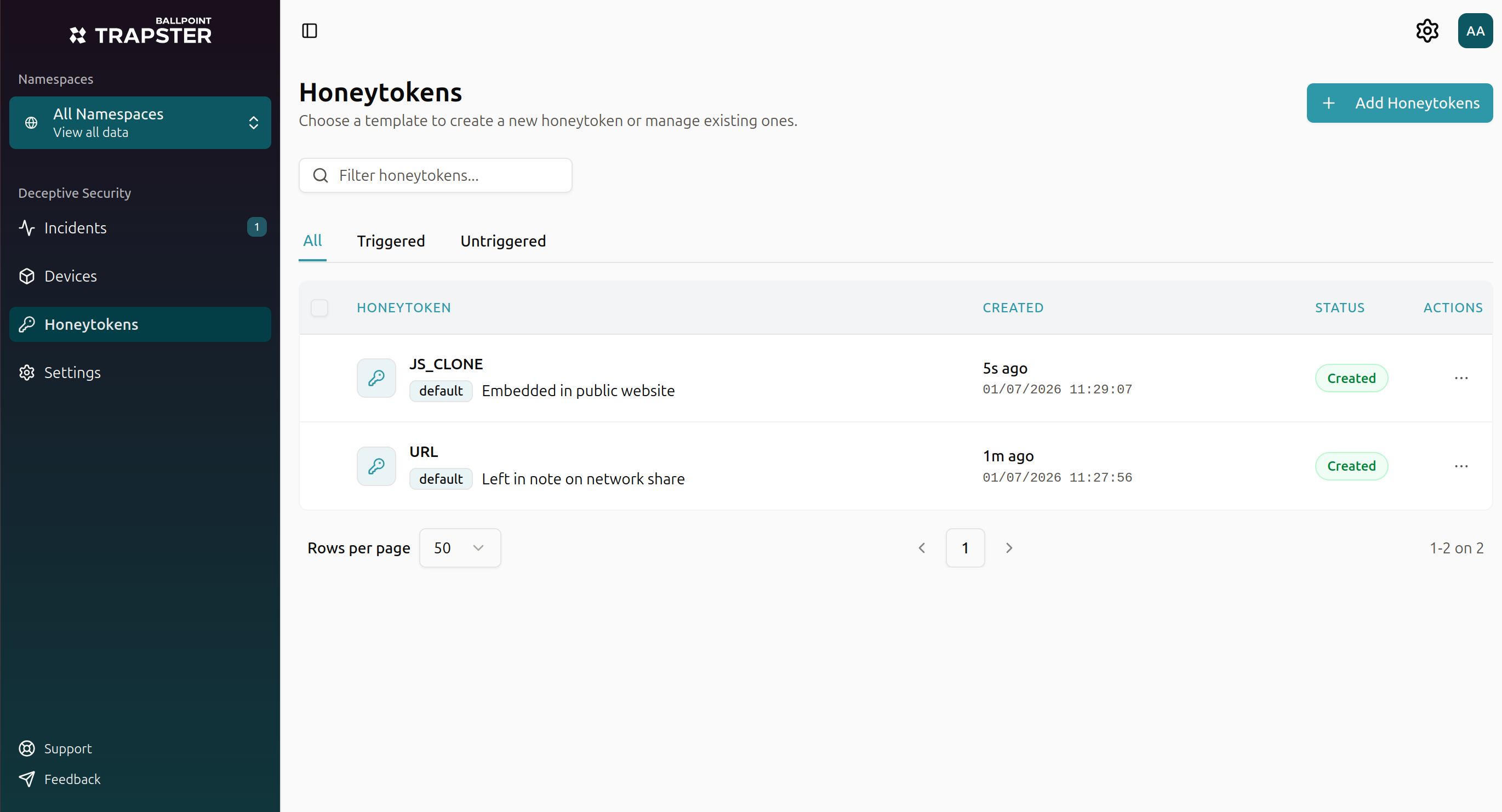 Honeytoken dashboard