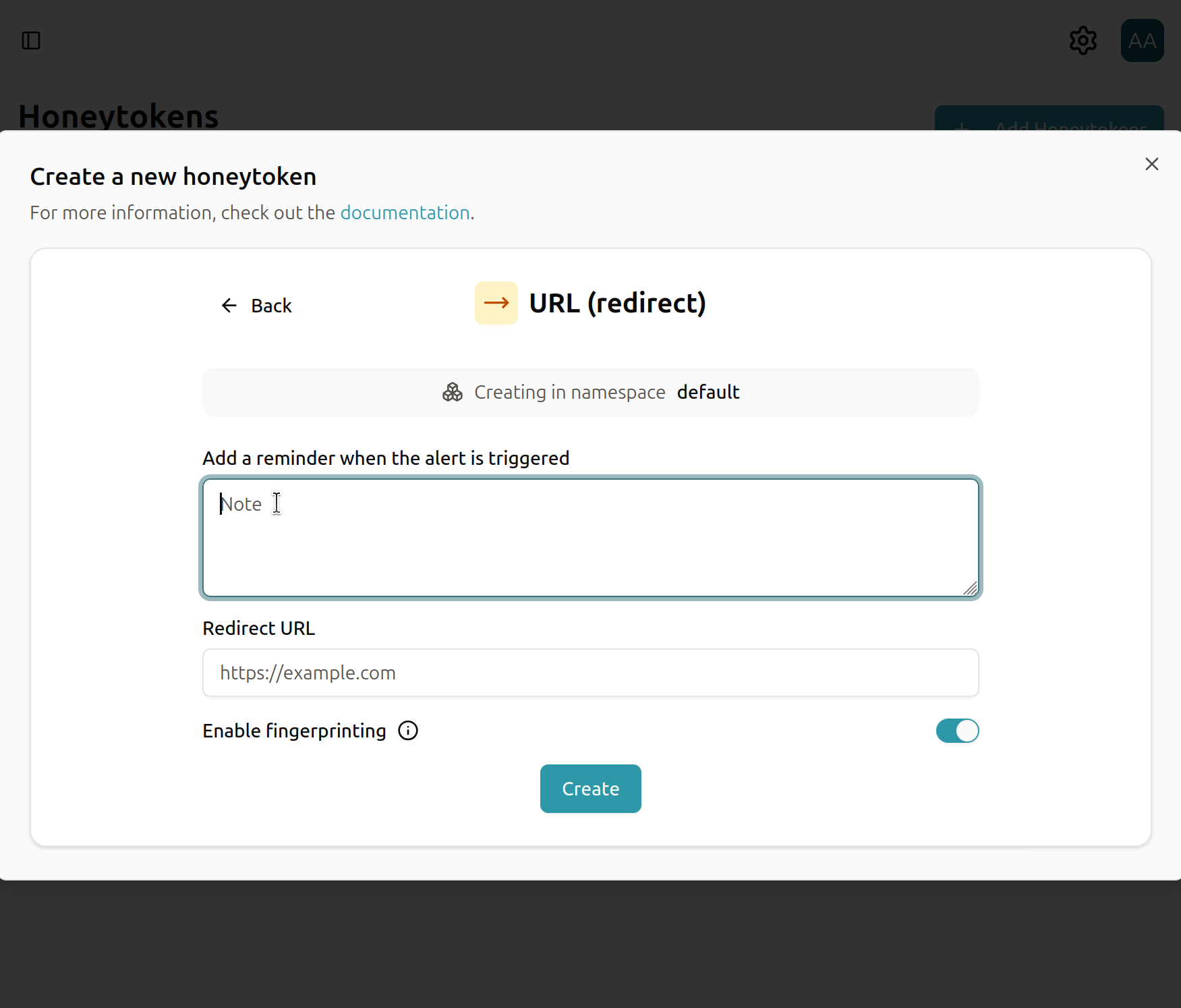 Create URL Honeytoken